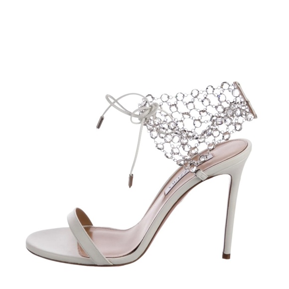 Aquazzura White Crystal Web Leather Ankle-Tie Leather Stiletto Sandal US… - Picture 8 of 8